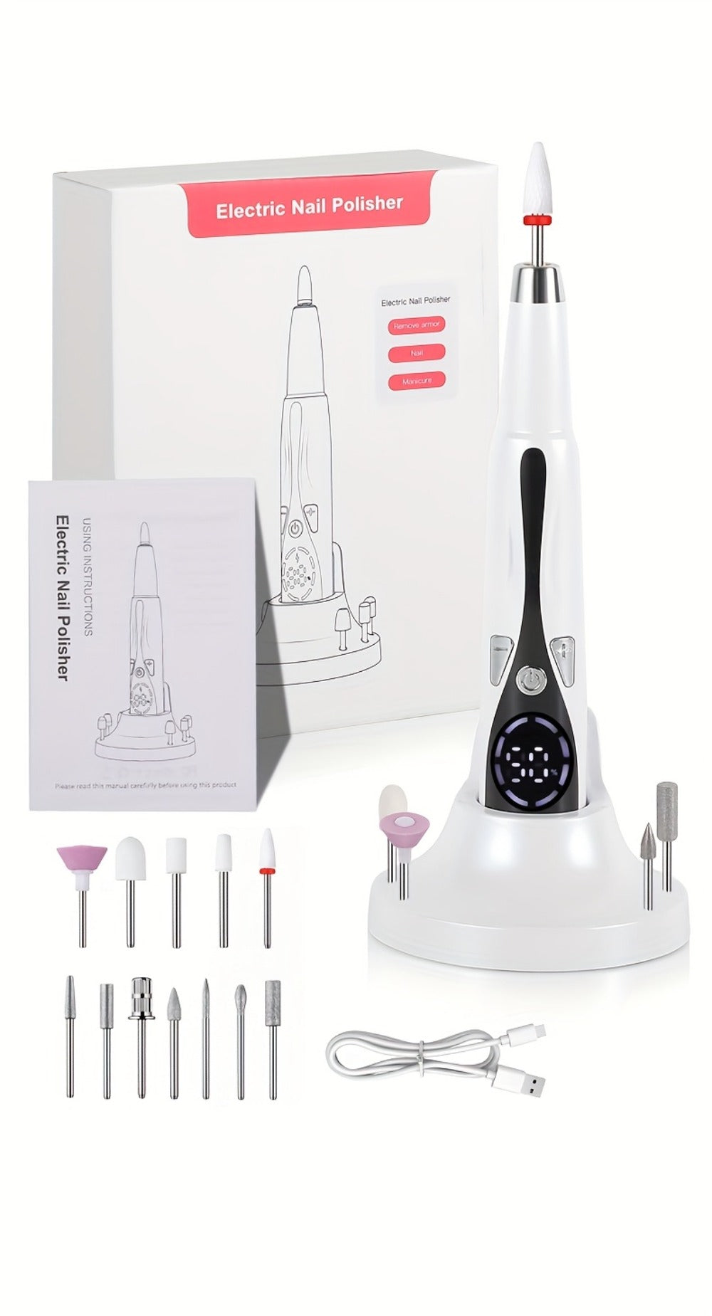 2025 Enhanced Electric Nail File, Featuring 12 Grinding Tips, Compact Home Manicure with Stand