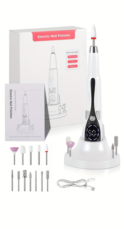 Electric Nail File with 12 Grinding Bits & Stand – 20000RPM Nail Drill Kit for Gel Polish Removal, Acrylic Shaping & Home Manicure | Compact Professional Nail File Set