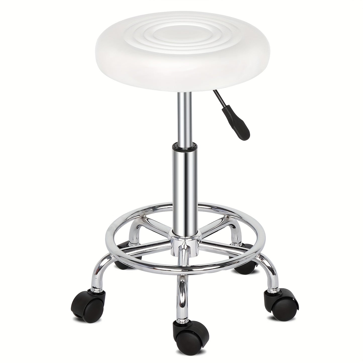Adjustable Salon Stool with Backrest — 360-Degree Swivel, Height Adjustable, Professional Saddle & Round Style for Salon, Spa, Barber, Kitchen, Bistro, Black & White