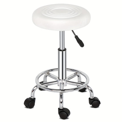 Adjustable Salon Stool with Backrest — 360-Degree Swivel, Height Adjustable, Professional Saddle & Round Style for Salon, Spa, Barber, Kitchen, Bistro, Black & White