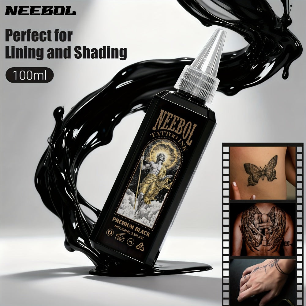 1pc, Neebol Premium Black Tattoo Ink, Super Dark Black, for Outlining, Shading & Blending, Premium Shading Solution, Evenly Vibrant And Bright, Tattoo Supply, Long Lasting Body Art Standard, Makeup Easter Gifts for Tattoo Artists & Beginners
