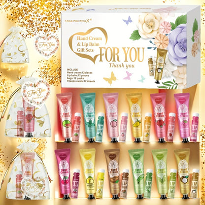 Hand Cream and Lip Balm Gift Set - Shea Butter Moisturizing Skincare Bundle for Dry Cracked Skin, Natural Body Care Kit for Women