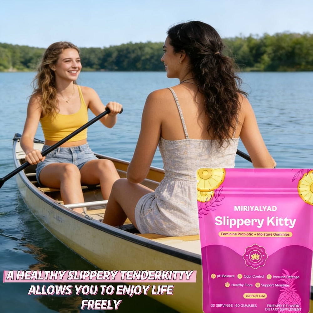 Slippery Kitty Feminine Probiotic Gummies-60 Count (30-Day Supply) | PH Balance, Odor Control & Moisture Support | Pineapple Flavor And Slippery Elm And Bacillus Coagulans | Vegan, Gluten-Free, Allergen-Free | Women'S Health | Local Warehouse|Gifts