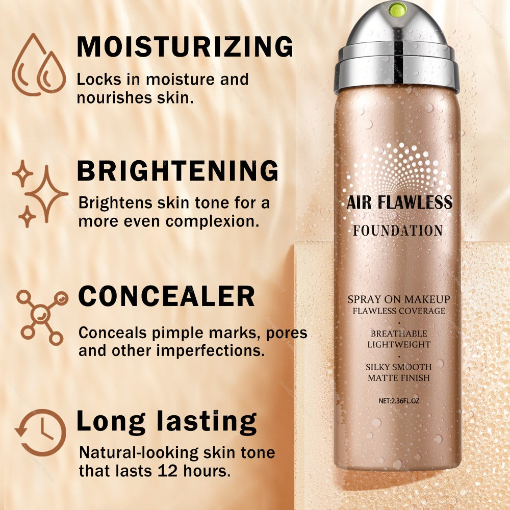 Liquid Foundation Airspray Kit — Full Coverage & Long-Lasting Finish | 6 Shades | Natural Beige Nude Porcelain Tan Medium | Daily & Party Makeup