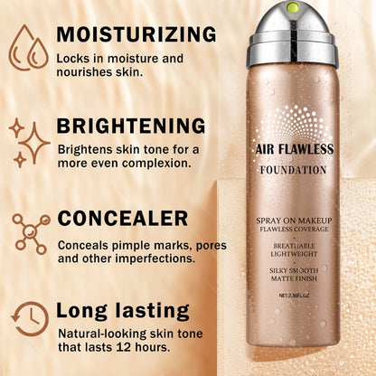 Liquid Foundation Airspray Kit — Full Coverage & Long-Lasting Finish | 6 Shades | Natural Beige Nude Porcelain Tan Medium | Daily & Party Makeup