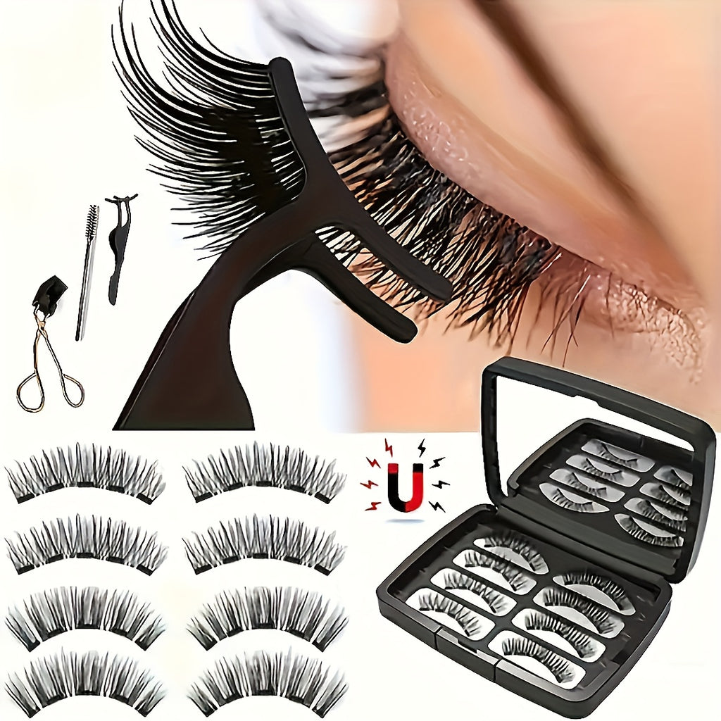 8pcs Magnetic False Eyelashes Set, Natural Makeup Effect, No Glue Needed, Reusable Double Magnetic Lashes with Applicator, Suitable for Parties, Travel, Daily Use, Includes Tweezers, Gift for Mom