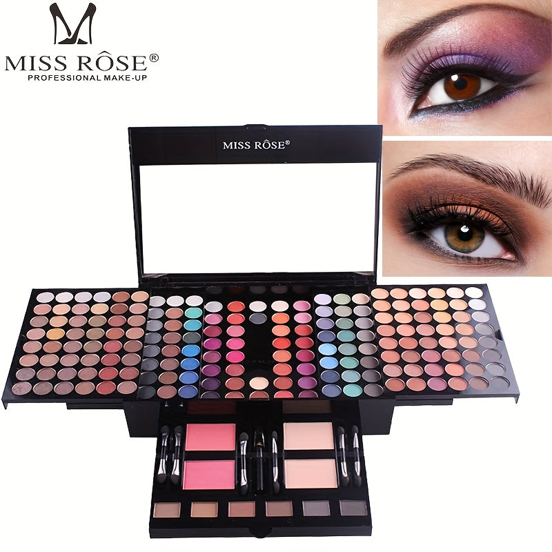 [Easter Mother's Day] MISS ROSE 190-Color All-in-One Full Face Makeup Palette Kit, 4-in-1 Eyeshadow Blush Powder Eyebrow, Durable Fadeless Shiny Natural Foundation, 8 Brushes Mirror Set, Professional For Women Girls Beginners, Perfect Gift For Easter & Mo