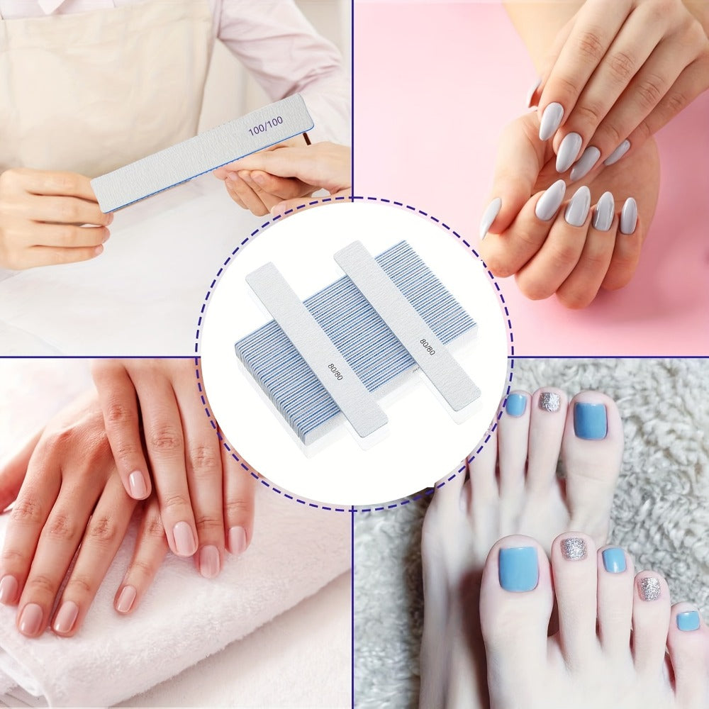 50pcs 100/100 (80/80, 100/180 Optional) Grit Nail Files Acrylic Nails Emery Boards File Professional Nail Art Tools For Home, Salon, Strong, Double Sided