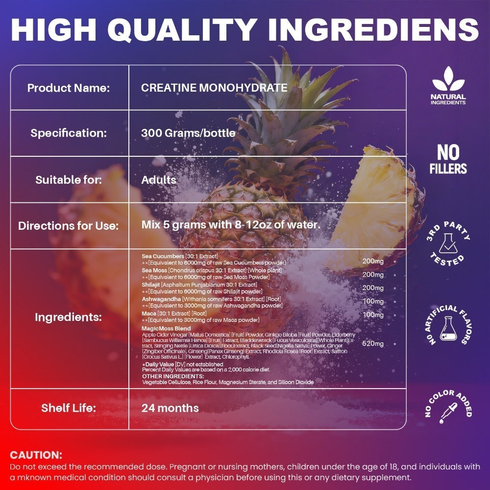 Micronized Creatine (5000 for MG Per Serv) - Energy, Muscle, Recharge, Mental Clarity - No Artificial Sweeteners & Flavors - 300 G (60 Servings)