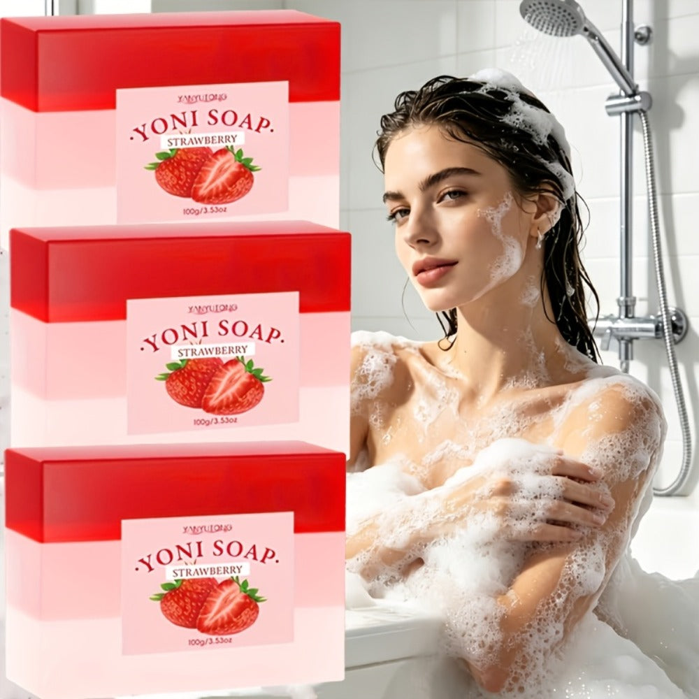 100g 3pcs Of Ladies' Strawberry Intimate Soap That Cleanses The Skin And Balances Value, Soap And Bath Products
