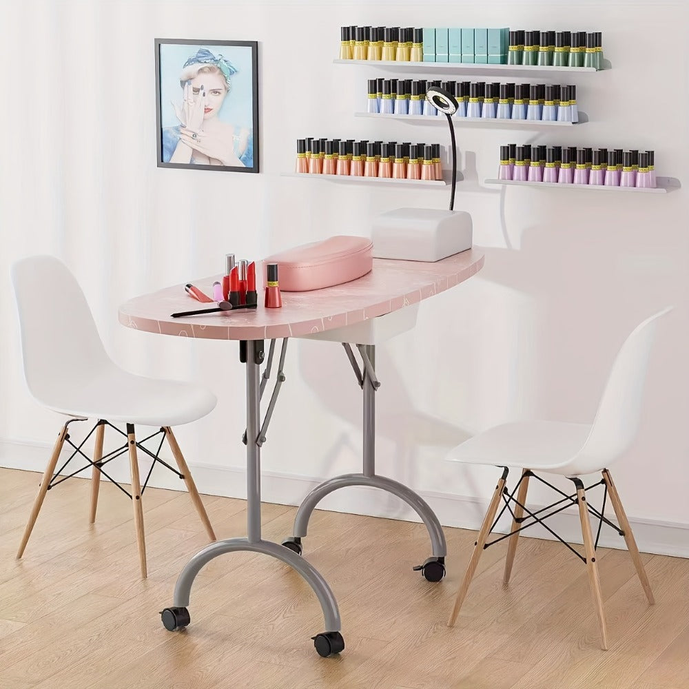 Foldable Nail Table for Manicures, Featuring a Drawer, LED Lamp, Four Lockable Wheels, And a Carrying Bag, Designed for with a Wrist Cushion