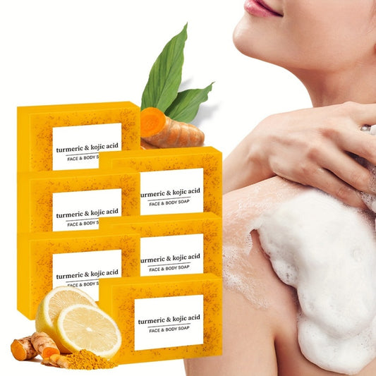 6/12pcs Turmeric Soap Set with Lemon, Turmeric Cleansing Soap, Body Soap, Handmade, Alcohol-Free, Great for Facial And Body Cleansing, Exfoliating Bath Soap, with Two Lathering Screens, Oil Control