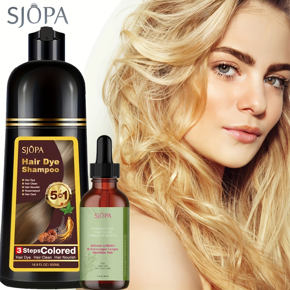 Hair Dye Kit – 3-in-1 Hair Dyeing Shampoo with Rosemary Oil & Squalane, Natural Plant-Based Formula, Gentle on Skin, Fast Color, Multi-Shade Home Hair Color Set