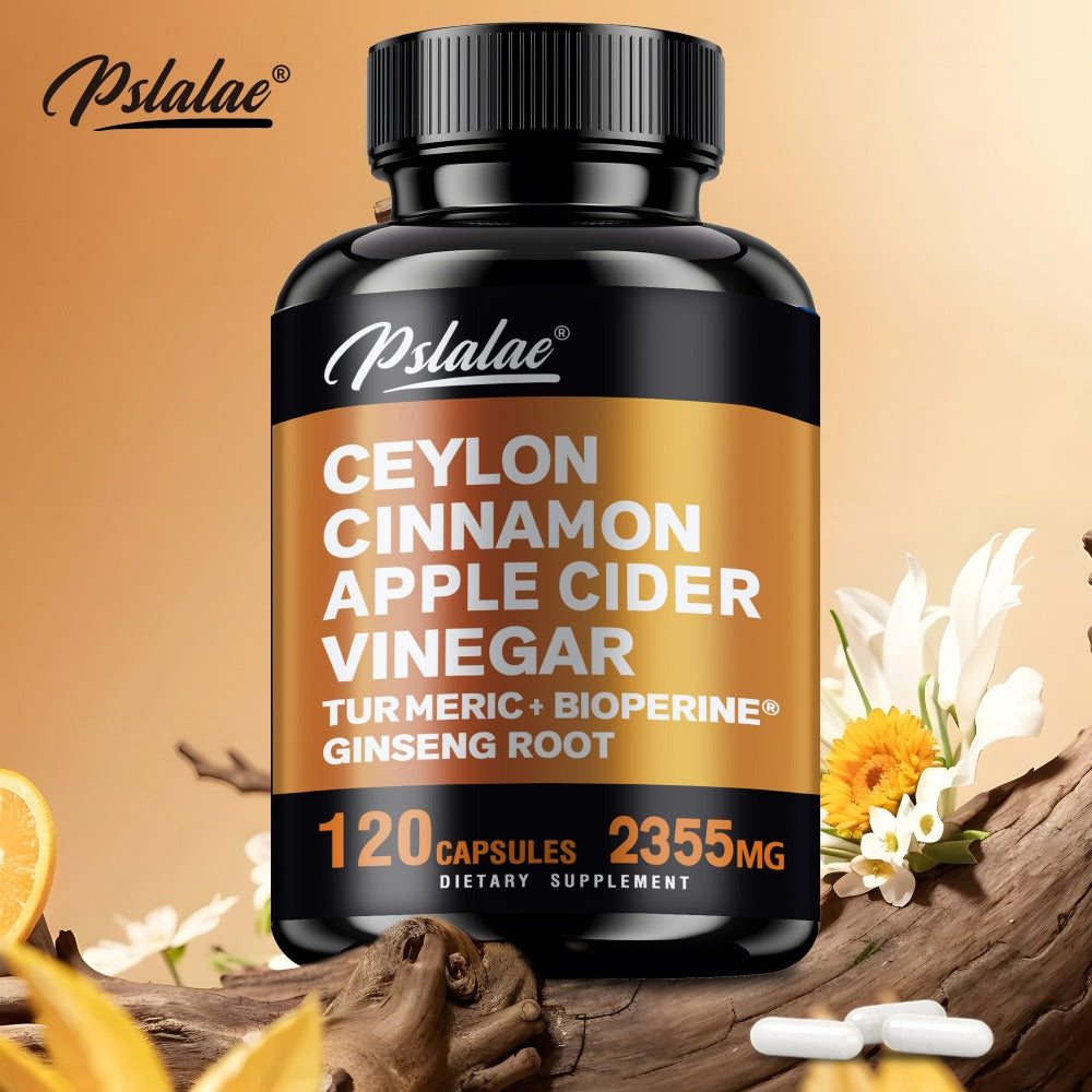 Ceylon Cinnamon - Apple Cider Vinegar, Turmeric, Bioperine, Ginseng Supplement, Supports Overall Health - 120pcs