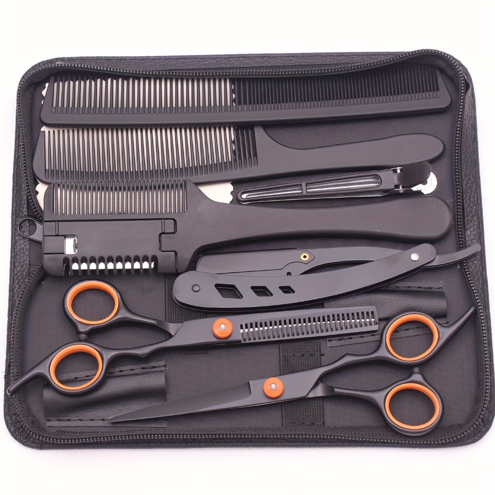 Professional 6" Japanese Steel Hair Scissors Set - 3pcs Texturizing Kit with Thinning Shears, Razor Comb & Detangling Apple Comb for Salon/ Home Use