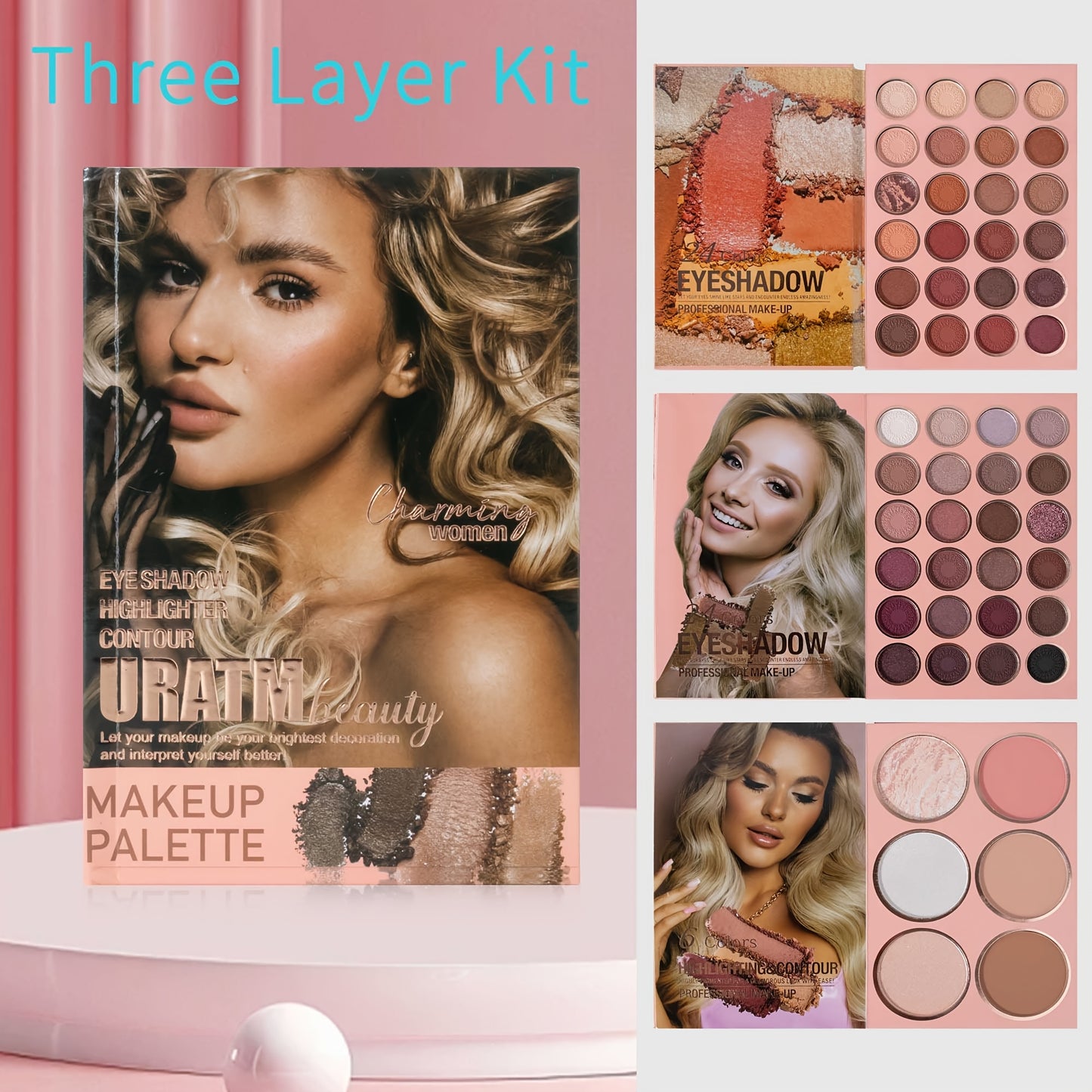 Makeup Palette Book Style Eyeshadow Blush Highlighter All-in-One Folding Palette 3-Layer 4-Layer Multifunctional Face Eye Makeup Kit Holiday Gift Set