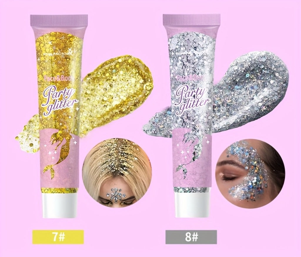 30pcs/box Face Glitter, Body Glitter, Transparent White Glitter Gel, Hair Glitter Gel, Various Shapes Colorful Glitter, Mermaid Sequin Makeup, Face Painting, Women'S Thick Shiny Glitter Gel Gift Se