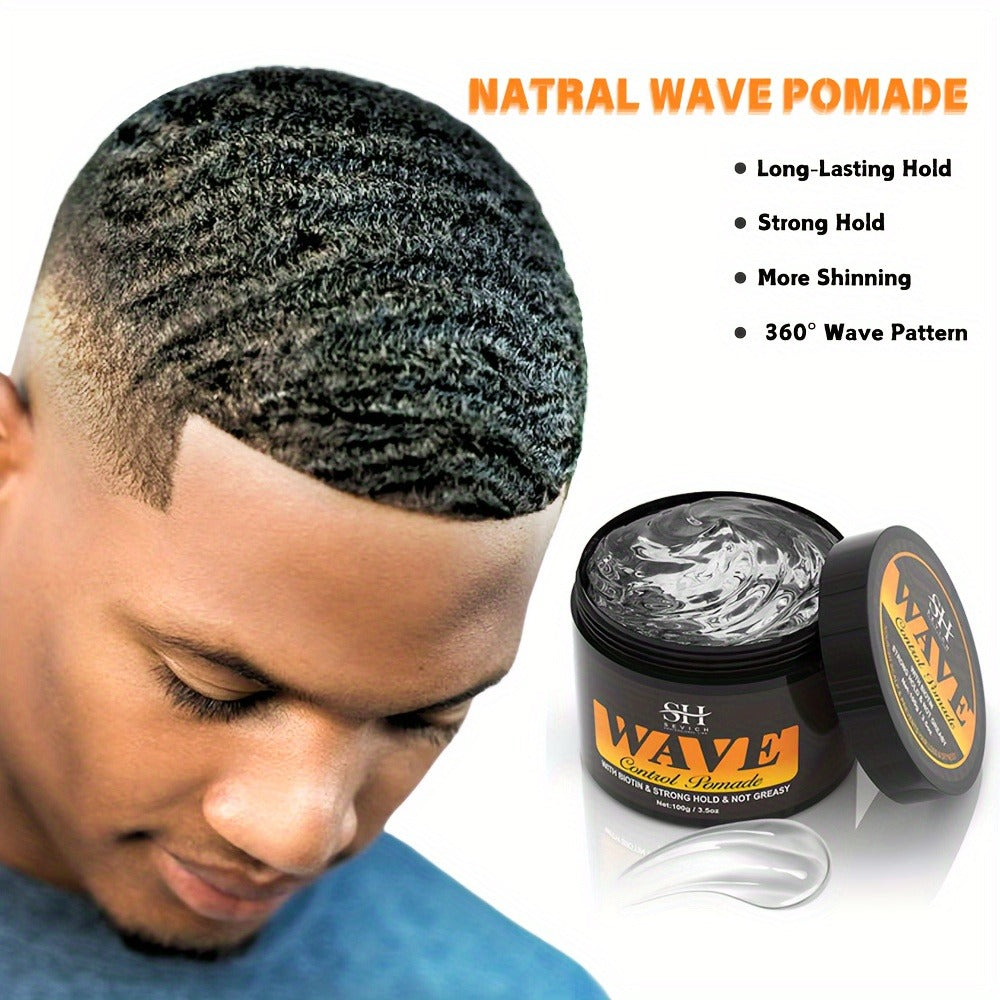 360 Wave Pomade for Men — Strong Hold Hair Styling with Silky Shine & Layered Wave Control, Glycerin Formula, 4-Piece or 5-Piece Set with Silky Durag & Wave Brush, 100g