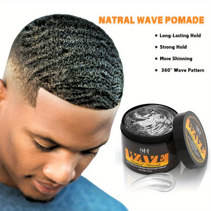 360 Wave Pomade for Men — Strong Hold Hair Styling with Silky Shine & Layered Wave Control, Glycerin Formula, 4-Piece or 5-Piece Set with Silky Durag & Wave Brush, 100g