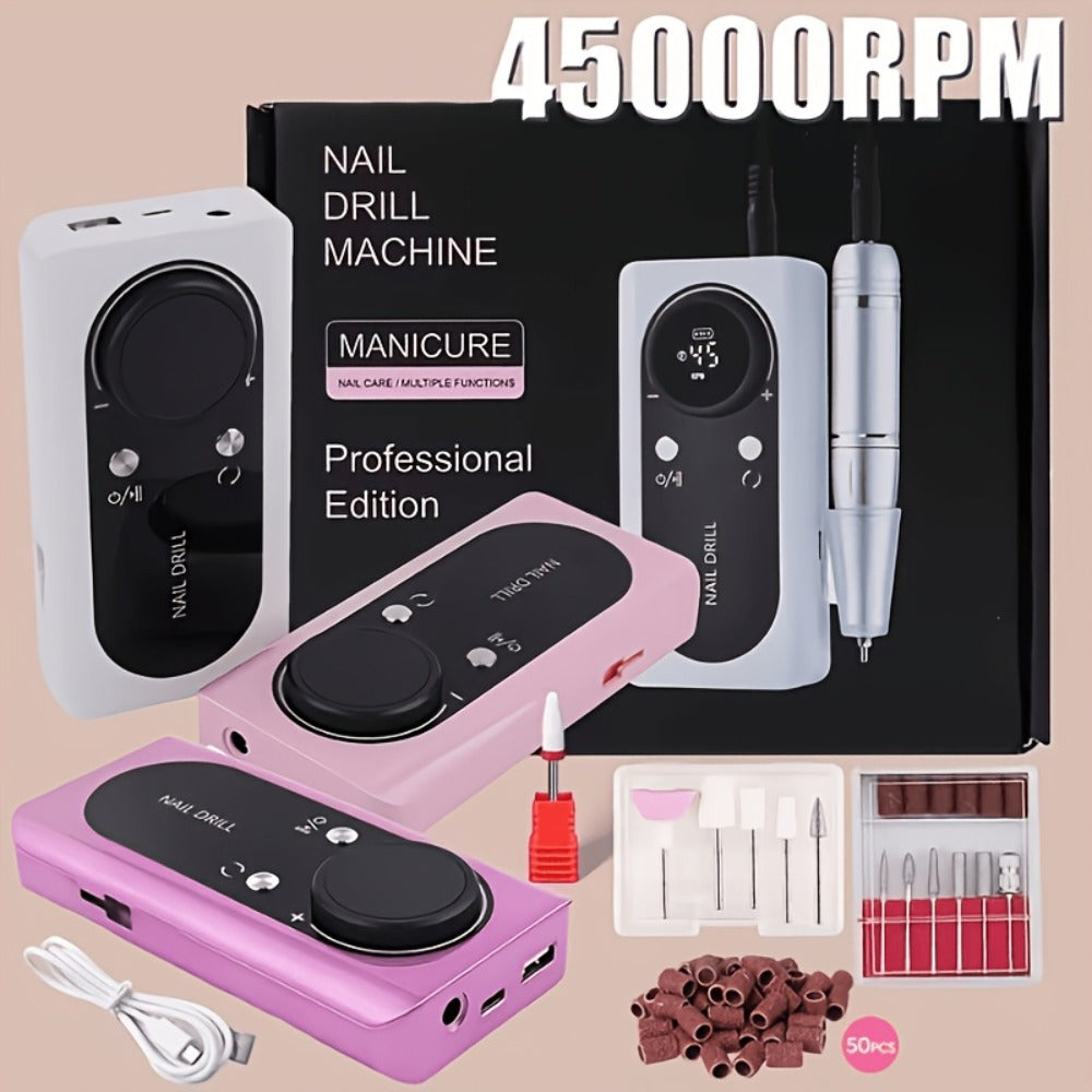 45000 RPM Adjustable Speed Nail Drill Professional Cordless Electric Nail File Low-noise Nail Manicure Machine for Women Buffing And Polishing Nail Tool Set with LCD Display for Nail Salon for Nail Care(Pink Purple White)