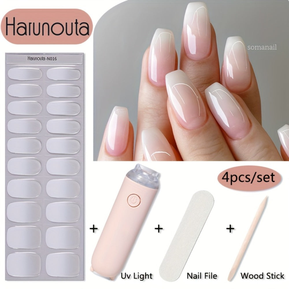 Harunouta 20strips Semi Cured Gel Nail Strips Set with Hand Held Nail Lamp Kit Gel Nail Stickers Glitter Flower Gel Nail Wraps Gel Polish Stickers Nail Art Manicure for DIY Nails Home Use Nails