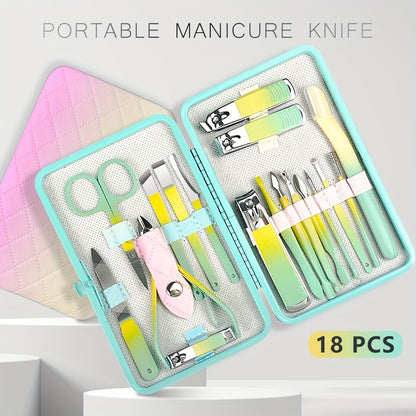 Nail Clipper Set 18 In 1 Professional Manicure Pedicure Kit with Toe Nail Clippers Nail File Cuticle Pusher Portable Travel Case Personal Care Tools Beauty Gift Set for Men Women Family