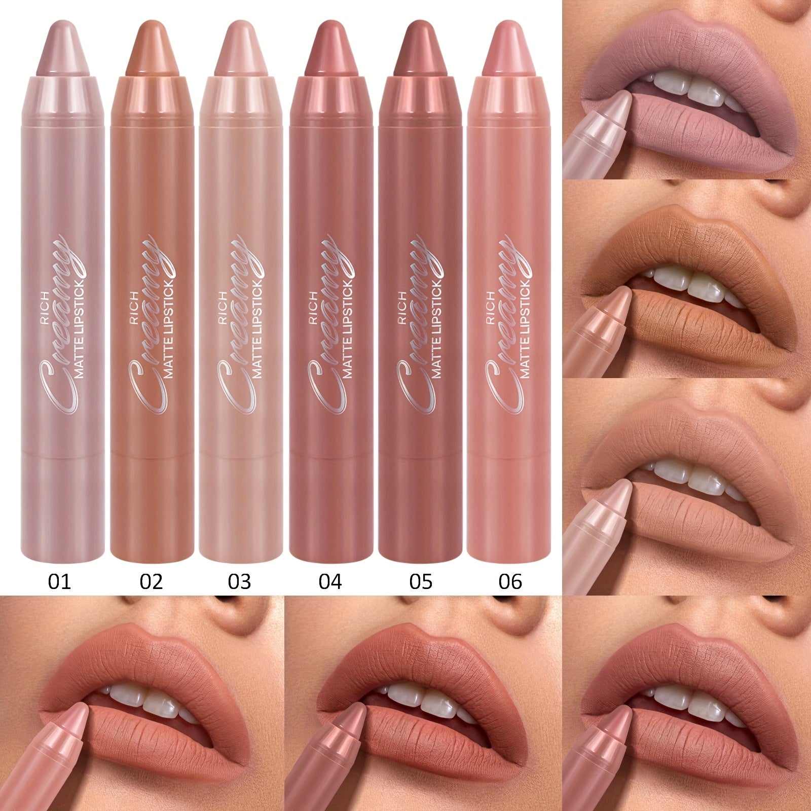 6pcs/ SET Nude Lipstick Pen Waterproof Sexy Nude Red Matte Lipstick Tint Contour Lip Liner Makeup Lasting Non-stick Cup Cosmetics