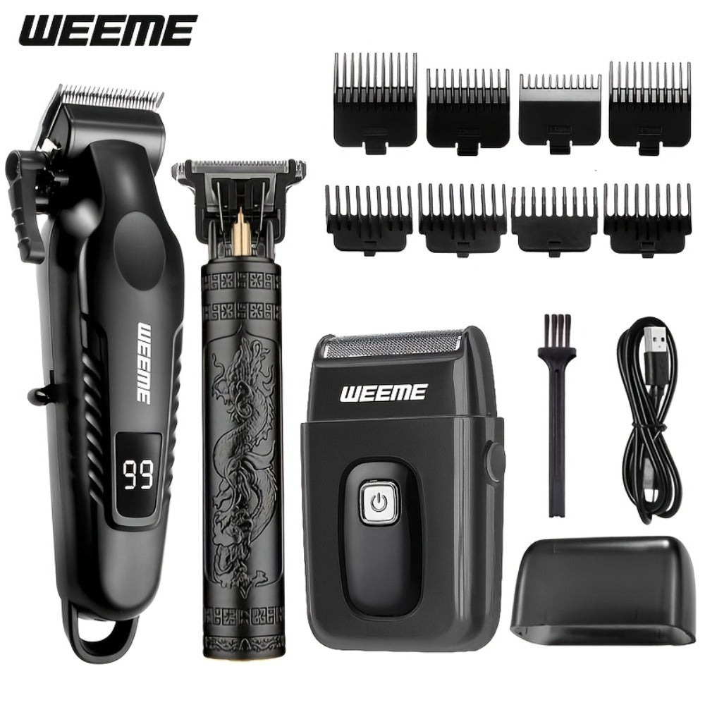 1pc/3pcs WEEME 3-In-1 USB Rechargeable Men'S Grooming Kit - Hair Clippers, Trimmer, And Shaver Set - ABS Plastic, Lithium Battery, Ideal Gift for Boyfriend Or Father