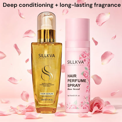 Moroccan Argan Hair Oil & Rose Scented Spray Set SILLKVA Revitalizing Penetrating Treatment Smooths Moisturizes Strengthens Hair Long-Lasting Fragrance for Women