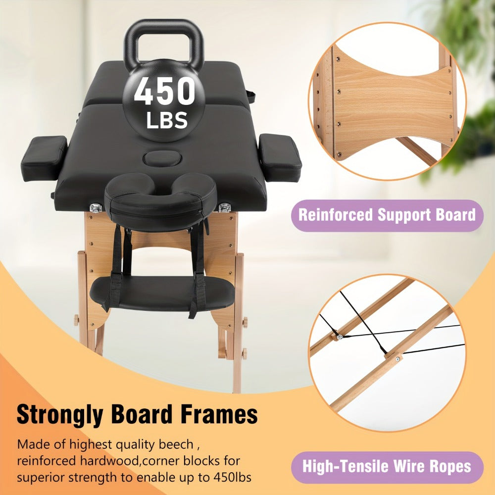 2 Fold Massage Table Portable Massage Bed Lash Spa Bed Tattoo Face Cradle Bed Adjustable with Bag