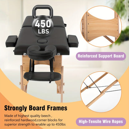 Massage Table Portable Foldable - 2 Fold Massage Bed with Carrying Bag, Adjustable Height Lash Bed Spa Tattoo Face Cradle Table for Professional & Home Use, Multiple Colors & Sizes