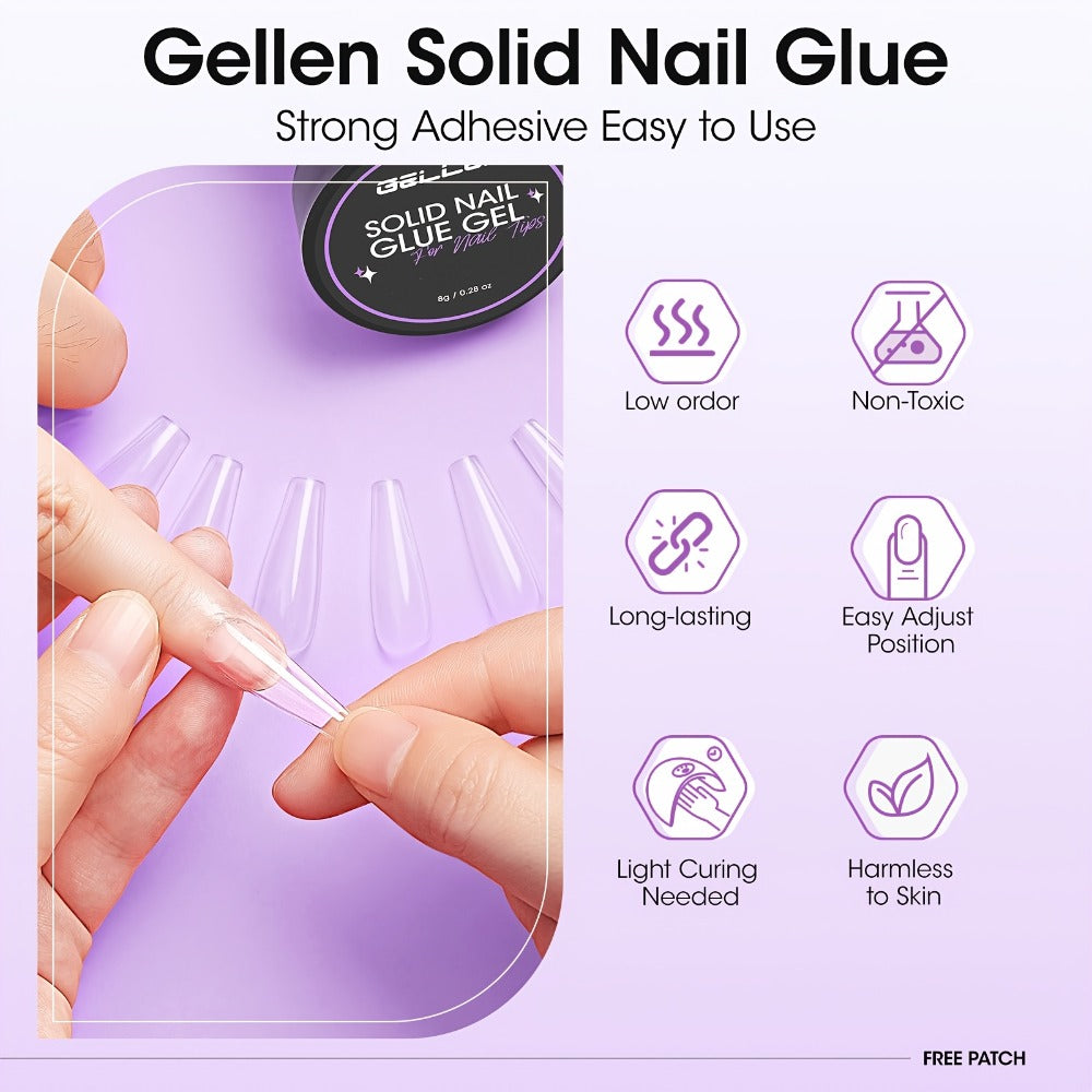 Solid Nail Glue Gel Kit with Mini LED Nail Lamp 8g UV Gel Glue for Acrylic Press On Nails Tips Rhinestones Long-Lasting 28+ Days Salon Home Manicure Gift