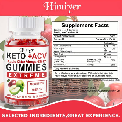 Apple Cider Vinegar Gummies with B12 — Keto ACV Supplement with Pomegranate & Beet Juice Powder | Vegetarian | 2-Month Supply | 2 Bottles 120 Capsules