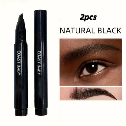 Eyebrow Pencil 2-Pack Multi-Fork Tip – Waterproof 4 Color Brow Pen for Natural Hair Stroke Effect, Hairline Filler & Long-Lasting Wear