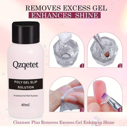Poly Nail Gel Extension Kit 6 Colors with USB UV LED Lamp Slip Solution All-in-One Nail Extension Starter Set for Beginners Home Salon DIY Nail Art Supplies