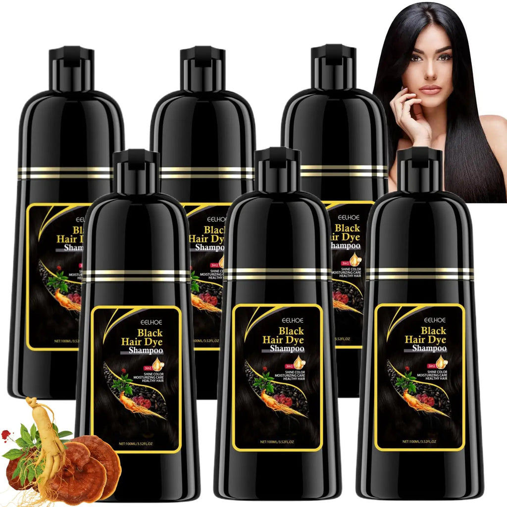 6pcs Set Of Black/Brown Cooling Shampoo Suitable for Long Hair, 3-In-1 Shampoo, Conditioner And Cooling Shampoo, Unisex Natural Hair Dye Shampoo, Halloween, Christmas Gift