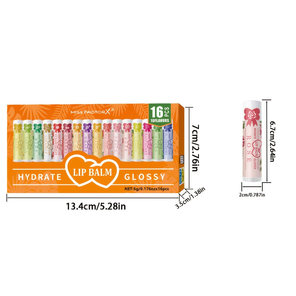Lip Balm Set 16 Pack – Assorted Flavored Moisturizing Lip Balms for Long-Lasting Hydration & Shine | Bulk Lip Care Kit for Dry Lips, All Skin Types | Perfect Gift Set for Women, Girls & Teens