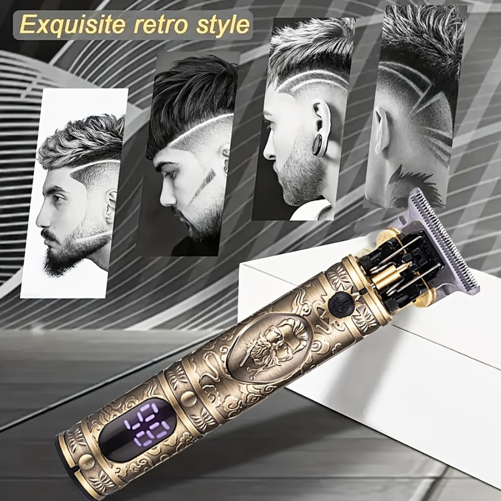 Men's Retro Electric T-Blade Wireless Hair Clipper, Unique Design Hair Clipper Shaver Trimming Set - USB Charging, LED Display, Multiple Accessories, Holiday Gift for Him
