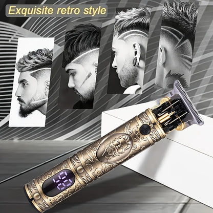 T-Blade Hair Clipper for Men Retro Wireless Electric Trimmer Set with LED Display USB Charging Multiple Accessories - T9 T10 Models Vintage Design Grooming Kit Holiday Gift