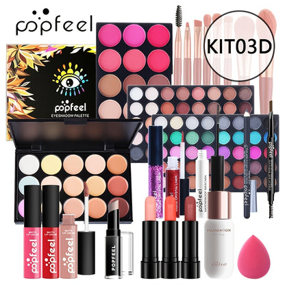 Makeup Set with Eyeshadow Palette, Makeup Brushes & Lip Color — POPFEEL Professional Multi-Shade Kit for Full Face Looks, Perfect Valentine's Day & Mother's Day Gift for Beauty Lovers