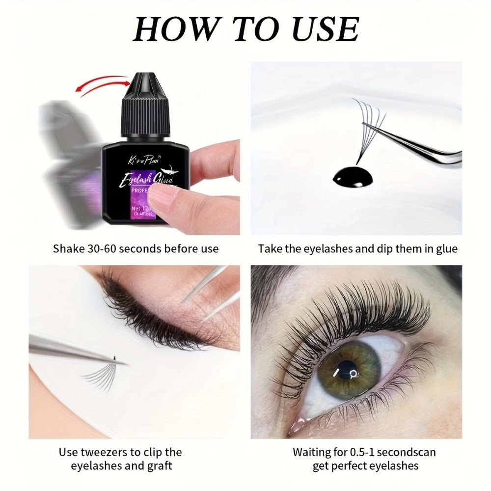 0.17oz/0.41oz Low-Allergy Eyelash Glue Suitable for Beginners & DIY - Instant Strong Hold Lash Adhesive with Quick-Dry Formula, 6-7 Weeks Retention for Lash Extensions, Suitable for Home Use & Cluster Lash Application