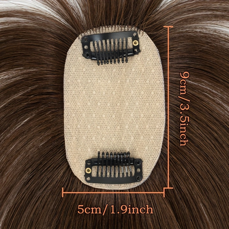 5X9 Real Human Hair Topper Wigs with Bangs for Women, Natural Black, Dark Brown, Straight Hair, Increase Hair Volume & Covering White Hair, Enhance Temperament, Suitable for Various Occasions