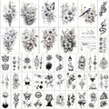 GLARYYEARS Temporary Tattoo for Women, 44-Pack Large+Small Size Realistic Flower Tattoos, Long-Lasting Fake Tattoo Stickers, Cool Black Body Half Arm Tattoos, Butterfly Snake Tattoo Design