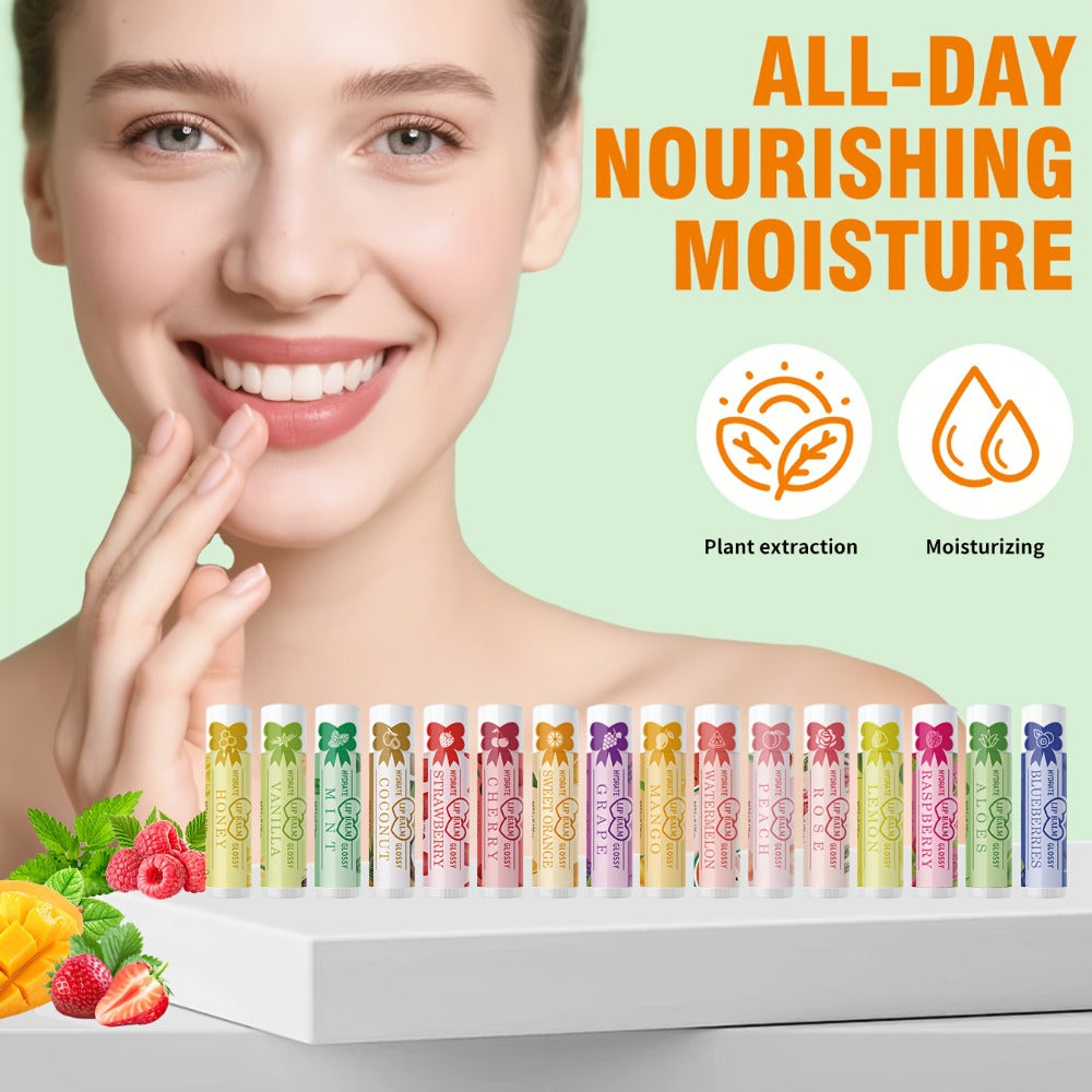 Lip Balm Set 16 Pack – Assorted Flavored Moisturizing Lip Balms for Long-Lasting Hydration & Shine | Bulk Lip Care Kit for Dry Lips, All Skin Types | Perfect Gift Set for Women, Girls & Teens