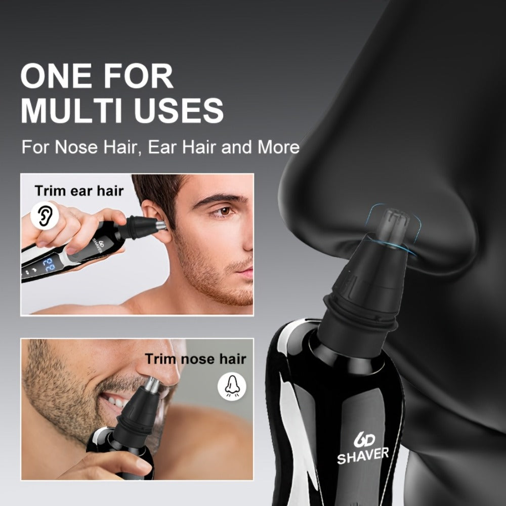 Men' 3-in-1 Electric Razor & Shaver - Portable Beard Trimmer with 3D Floating Blade, Digital Display Suitable for Nose Hair Trimmer, Ear Hair Shaver, Eyebrow Grooming Machine, - Shaving Device