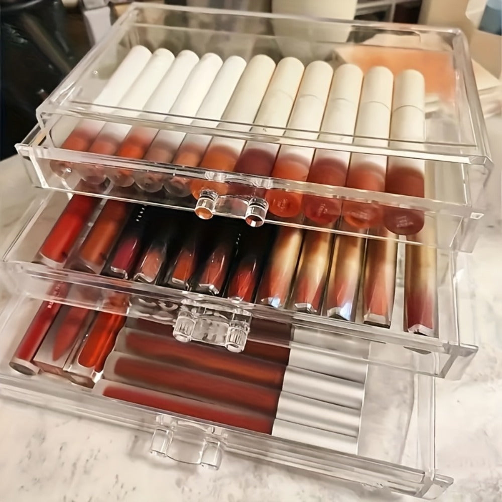 Elegant 3/5-Tier Clear Acrylic Cosmetic Organizer with Drawers - Dustproof Storage for Lipstick, Foundation, Brushes & Beauty Essentials - Perfect for Vanity, Bathroom & Office, Beauty Storage