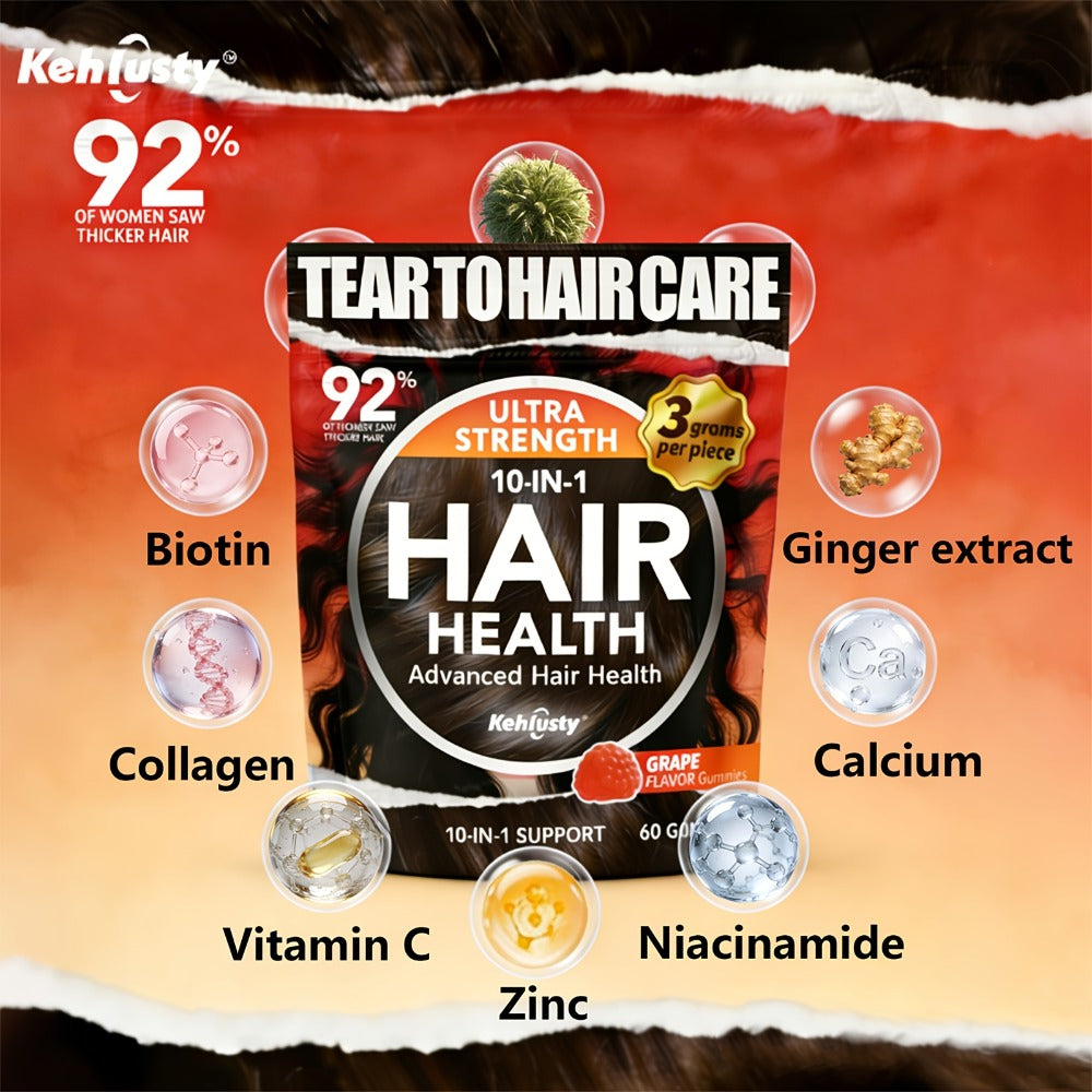 [Hair Care Gummies] Throat Hair Care Gummies, Nourish Thinning Hair And Promote Hair Thickness. Contains Vitamin C, Biotin, Ginger, And Collagen Complex. for Fuller, Thicker Hair. Suitable for Both Women And Men. Peach Flavor - 90 Gummies (30-Day Supply)