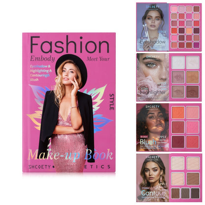 Eyeshadow Palette Blush Highlighter Loose Powder 3-in-1 Compact Makeup Palette, Book-style Folding Design, Holiday Gift Set for Women