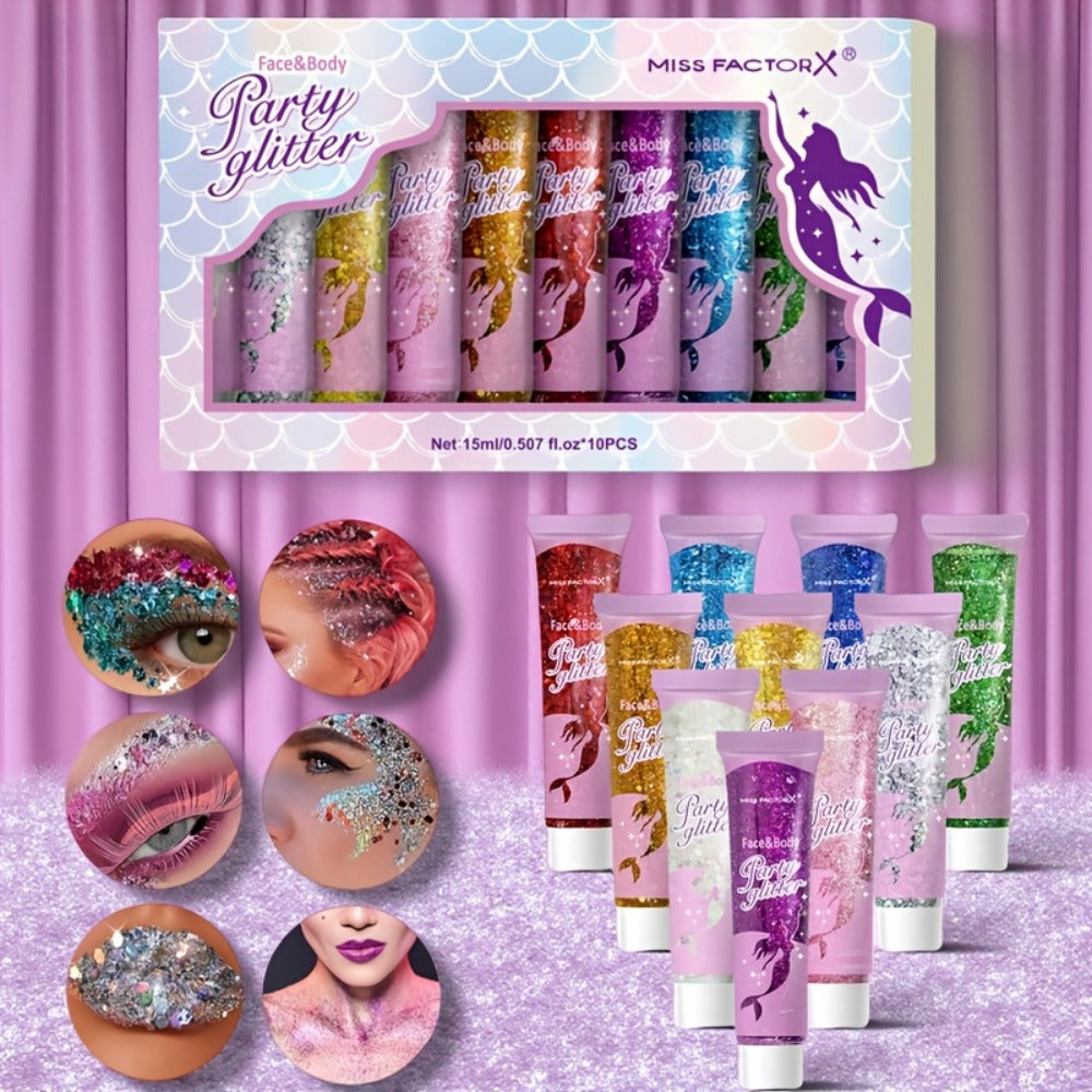 10 Color Set Face & Body Glitter - Cosmetic-Grade Holographic Glitter Gel - Makeup For Festivals, Raves, Anime Cosplay - Safe For Face, Easy Application & Removal