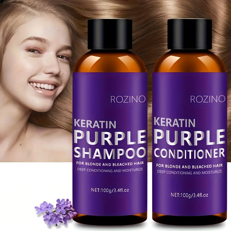 2pcs Purple Shampoo And Conditioner Set Deep Cleansing, Smooth And Shiny Daily Moisturizing Care Suitable for All Hair Types Strengthens Hair, Prevents Breakage And Split Ends Dual Purifying And Nourishing